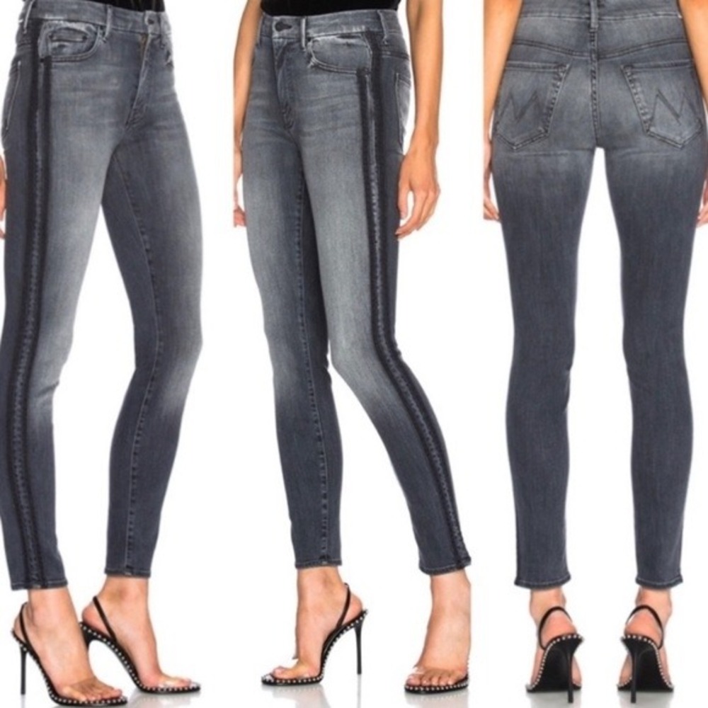 Mother High Waisted Looker Miss Moody Two Shoes Racer Jeans Grey 25